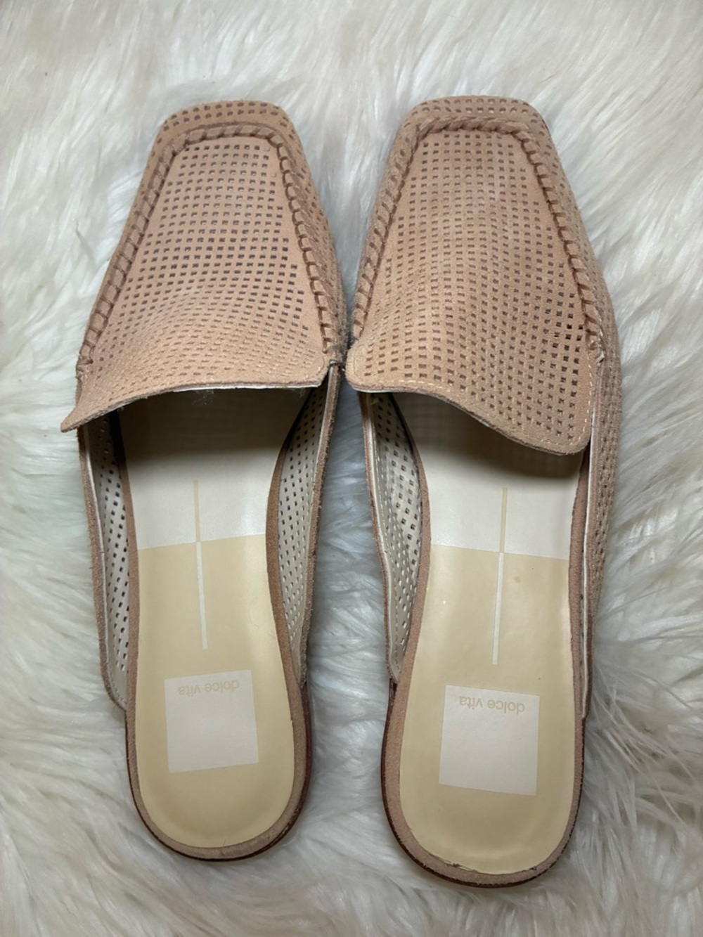 Dolce Vita Blush Beige Perforated Mule Loafers